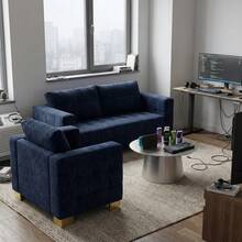 2pcs Living Room Sofa Chairs, Elegant Chenille Couch With Golden Metal Legs, Modern Comfy Upholstery Sofa With Removable Back Cushion Cover, For Apartment, Office, Lounge, Bedroom (Beige) - Beige - View 1