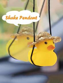 1 Set Cute Cartoon Duck Straw Hat Car Hanging Decor, Home Decoration, Living Room Ornament, Birthday Gift, Handcraft, Car Accessories - A - View 2