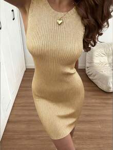 Mejors Damen sexy, süßes Y2K Pailletten einfarbiges ärmelloses Strickkleid, Retro Streetwear Stil, geeignet für Frühling/Sommer Ausflüge, Party, Urlaub, Pendeln, Date, Feiertage, Freizeitkleidung, Goldfarbe - Gold - Übersicht 7