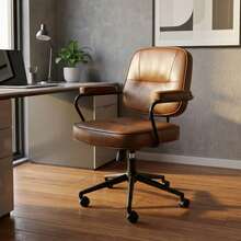 Silla de Oficina Ergonómica con Reposabrazos Acolchados, Altura Ajustable, Respaldo Inclinable, Base Metálica Resistente, Ruedas Silenciosas, Cuero Sintético Fácil de Limpiar para Hogar y Oficina - S - Ver 1