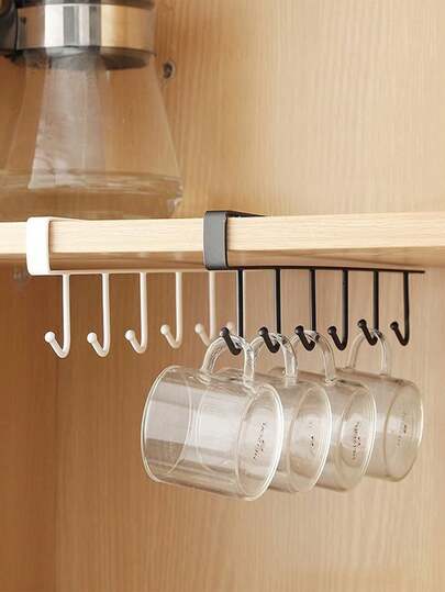 1pc Modern Iron Metal Storage Rack With 6 Hooks, Size 9.84 Inches, Designed For Hanging In Kitchen, Bathroom Or Under Cabinet, Can Be Used As Mug And Utensil Holder, Enhancing Home Organization
