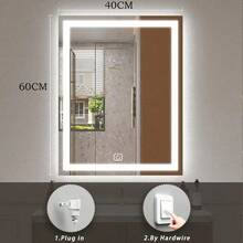 Espejo Luz Led De Pared Tocador Baño Touch Cambio 3 Luces Ángulo Recto 40x60cm - Negro - Ver 3