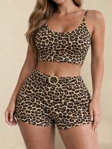 Women's Summer Tankini Bikini Set With Printed Shorts And Top - Beachwear - Màu nâu  Mocha - Xem 2