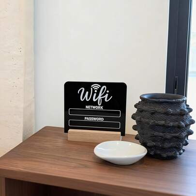 2D平面亚克力WiFi标志牌，带底座，高清印刷，现代设计，适用于家庭/办公室/餐厅/酒店，网络密码显示牌，图案清晰，兼具装饰性和商业用途。