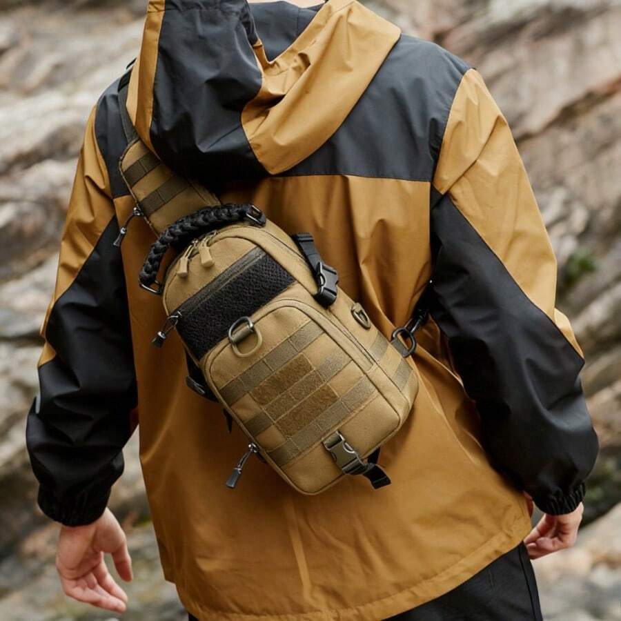 Luya Bag, Camouflage Outdoor Chest Bag, Men's And Women's Multi-Functional Single Shoulder Diagonal Cross Bag, Running Bag, Tactical Equipment, Waterproof Sports Mountaineering Travel Backpack, Hiking, Running, Traveling, Birthdays, New Gifts For Friends And Family - 棕色 - 查看 1