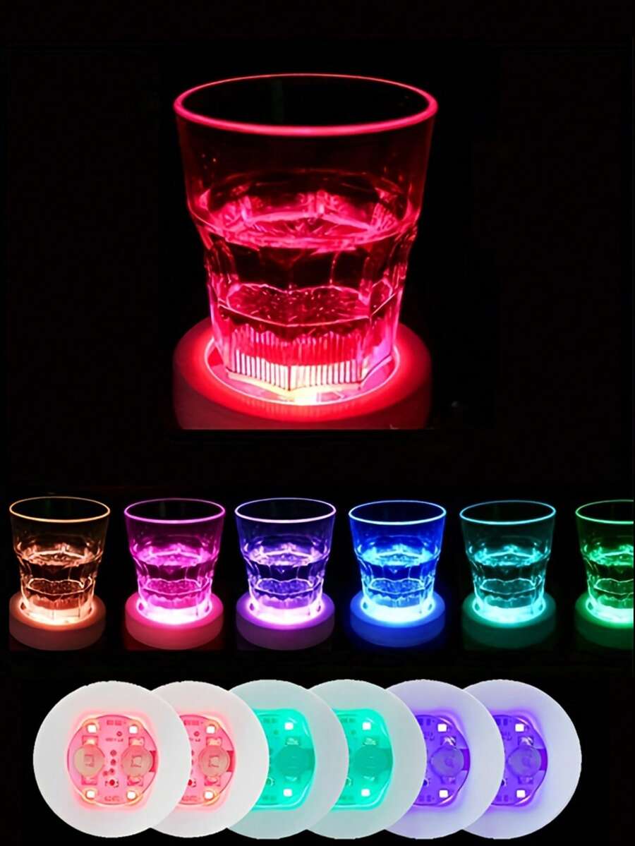 10pcs LED Coasters Lights, LED Sticker Lights, LED Bottle Lights, Cup Holder Lights, 7-Color RGB LED Bottle Lights, Suitable For Wine Bottles, Applicable For Nightclub, Club, Wedding, Bar, Party, Christmas, Halloween Decoration