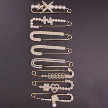 7/8pcs Fashionable & Elegant Faux Pearl Brooch Set - Versatile Accessory For Suits, Sweaters And Scarves, Safety Pin Design Suitable For Daily Wear - Multicolor - View 8