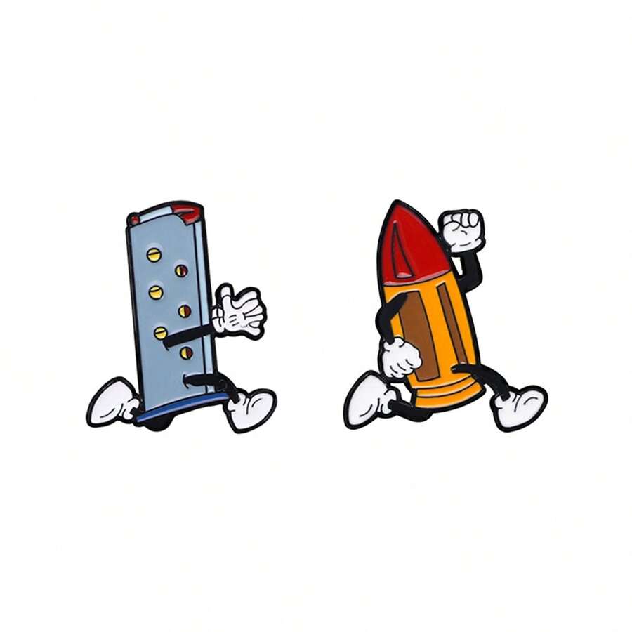2件套卡通可爱珐琅胸针,时尚装饰胸针,衣领别针,包包徽章,珠宝礼品,送给母亲、父亲、毕业生和老师的礼物 - 彩色 - 查看 1