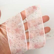 2 Yards Transparent Chiffon Ribbon, Floral Printed Textured Ribbon, Suitable For Floral Bouquet Decoration, Gift Wrapping, Party Decor, Handmade DIY Bow, Soft And Smooth Texture, Peach Blossom Ribbon, Wedding, Valentine's Day Gift, Pink Satin Ribbon, Handmade Pink Ribbon Roll, Pink Bow Ribbon, Handmade Ribbon, Elegant Ribbon, Party Favor Ribbon, Decorative Ribbon - 1pc Pink - View 4