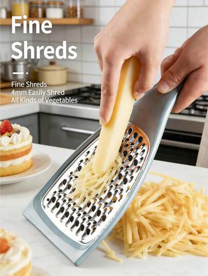 1pc Stainless Steel Multi-Function Kitchen Cheese Grater, With Hand Guard, Can Slice, Shred Cucumber, Double-Sided Coarse & Fine Grater, Protect Hands, Suitable For Home Salad Making