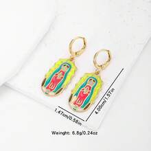 一对18K镀金铜质圣母玛利亚天使吊坠耳环，奢华简约小众珠宝设计 - 金色 - 查看 6