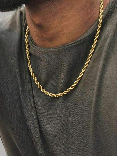 3毫米18K镀金不锈钢扭链项链，银色和金色，男女皆宜，18/20/22/24英寸，圣诞节、新年、节日和生日的完美礼物