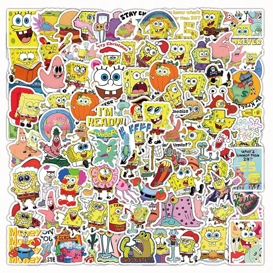 100 pezzi di adesivi a tema con Squidward Tentacles, Mr. Krabs, merchandising per fan di cartoni animati, scrapbooking, confezioni regalo, decorazioni per laptop, adesivi per borracce, decorazioni per feste - Multicolore - Visualizzare 1