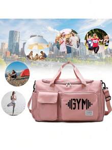 1个哑铃图案健身旅行包，多功能健身手提包/背包，大容量休闲尼龙旅行包，轻便，适合健身房、运动、短途旅行 - 彩色 - 查看 6
