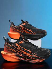 Giày chạy bộ nữ mùa xuân/hè phối lưới gradient, thoáng khí, thoải mái, buộc dây, nhẹ, giảm sốc, thời trang, giày thể thao thường ngày, giày chạy bộ phát sáng trong bóng tối. - Đen Cam Đỏ - Xem 11