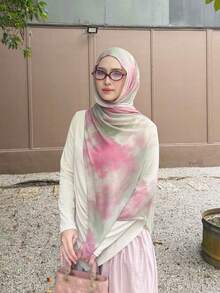 1件装女士水彩印花头巾，波浪印花，双色波西米亚风格，数码水彩印花时尚多功能围巾，适合用作头巾、腰带、披肩，四季皆宜 - 彩色 - 查看 2