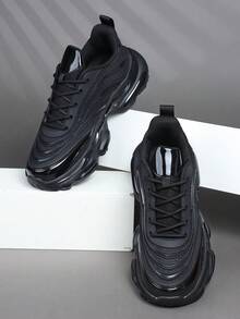 时尚休闲男鞋，经典时尚男士运动鞋系带跑步鞋，个性化男士运动鞋街头休闲鞋 - 黑色 - 查看 3