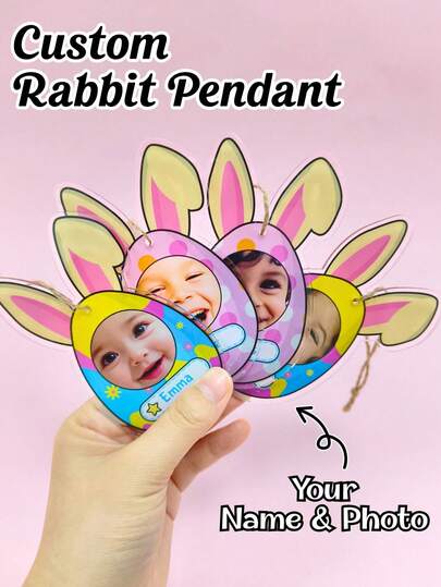 1/3/5pcs Custom Acrylic Rabbit Pendant, Engagement Gift, Customizable Name And Photo, Multi-Functional, Ornamental, Reusable, Exquisite, Stylish, High-Quality, Colorful, Personalized, Unique, Ideal Gifts For Him, Ideal Gifts For Her, Children, Boyfriend