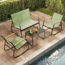 4-Piece Outdoor Patio Furniture Set, All Weather-Resistant Textile Fabric Outdoor Conversation Set With Coffee Table, Patio Rocking Chairs For Lawn, Balcony, Poolside,Outdoor Furniture - 綠色 - 查看 1