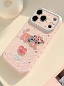 1pc Ins Cute Embroidered Pink Blue Spotted Cat Stars Hearts Striped Phone Case For IPhone 17 16 15 14 13 Pro Max Back Cover Fund - Pink - View 4