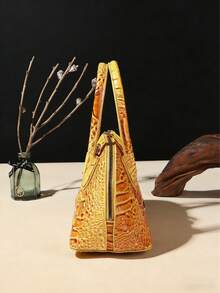 Luxury Crocodile Pattern Handbag, Retro Genuine Purse, Women's Classic Boston Bag & Shoulder Bag - Màu vàng - Xem 3