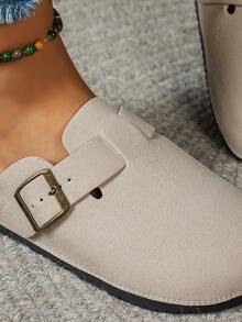 女士时尚拖鞋，舒适一脚蹬穆勒拖鞋，室内外皆宜，四季皆可穿着 - 灰色 - 查看 6