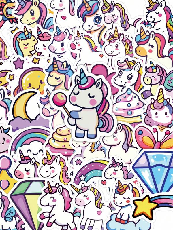 50 Buah Stiker Unicorn, Stiker Kartun Bunga Hewan Warna Pink untuk Botol Minum, Perlengkapan Pesta, Koper, Dekorasi Festival, Laptop, Stiker Vinyl Tahan Air untuk Remaja dan Dewasa