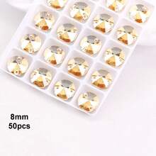 8mm, 50pcs/Pack, Flat Double-Hole Exquisite Glass Rhinestones, Round Shape, For Sewing Wedding Dresses, Handbags, Shoes Decoration, Jewelry Making Accessories - 8mm 50pcs - View 16