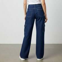 Wide Leg Cargo Black Pants - QUẦN JEAN TỐI MÀU - Xem 2