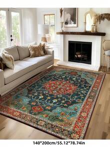 1pc Bohemian Style Paris Garden Printed Carpet, Suitable For Living Room, Bedroom, Dining Room, Dorm, Office And Other Home Decor, Non-Slip Vintage Farmhouse Style Rug - Red - View 6