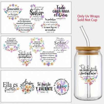 3PCS Spanish Bible Pattern UV DTF Stickers With Wreath Design, Sticker Art And Handmade, Cycling-Specific Stickers And Decals, Waterproof And Scratch-Resistant, Suitable For Surfaces Like Glass Cups, Mugs, Gift Boxes, Phone Cases, Bookmarks, Notebooks, Cycling Helmets, Bike Frames, Wheel Hubs, Etc., Study Room Decoration, Home Decoration, Holiday Decoration, Cycling Decoration, Ambiance Decoration, Artistic Decorative Stickers, Adding A Unique Charm To Life ...