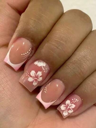 24 Pieces Of Short-Style Spring-Style Rose-Pink And White Flower-Shaped Pure-Essence, Fresh And Cute, Suitable For Fair Skin, Press-On False Nails. Comes With 1 Piece Of Jelly Glue And 1 Stick Of Nail File. Usage Scenario: As A Wearable Accessory, It Can Be Easily Removed And Put On At Any Time. It Is Suitable For Various Occasions Such As Daily Commuting, Dating, Etc. It Can Also Be Used As A Temporary Nail Art Decoration To Match Different Outfits.