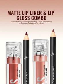 Pudaier Moisturizing Lip Gloss And Lip Liner Set - 3D Precise Lip Definition For Dewy Makeup, Suitable For Various Makeup Styles - 02+04 - View 6