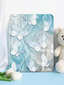 1pc Misty Blue Iridescent Butterfly Textured Painted Tablet Case, Compatible With Mini 4/5/6/7, Air/Air2, 9.7/10.2/10.5, Air 4/5, Pro 11-Inch, 10th Gen, Air 11-Inch (M3) 2025, (A16) 11-Inch 11th Gen 2025, Galaxy Tab A8 10.5-Inch 2022. Features: Built-In Pencil Slot, Tri-Fold Stand, TPU Soft Edge Protection, Magnetic Sleep/Wake, Premium/Personalized/Healing/Unique Tablet Folio Case - Multicolor - View 2