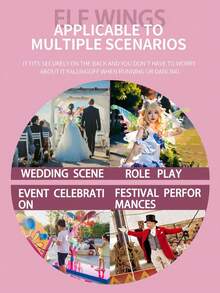 女孩电动翅膀服装玩具，带灯光、音乐和自动拍动翅膀功能，音乐/静音模式，适合角色扮演/派对/主题公园/婚礼/万圣节/圣诞节等场合，需自行组装，配有可调节肩带，是送礼佳品。 - 粉色 - 查看 11