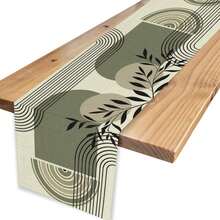 1pc Minimalist Bohemian Style Modern Green Plant Theme Table Runner, Abstract Medieval Tablecloth, Abstract Arch Bridge Line Pattern, Suitable For Kitchen, Dining Room, Outdoor, Farmhouse, Holiday Party Dining Table Centerpiece - Multicolor - View 6