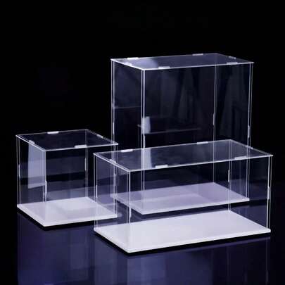 1pc Transparent White Acrylic Display Case - Dust-Proof Storage Box, Suitable For Figurines, Models, Dolls - Art Collection Display Shelf