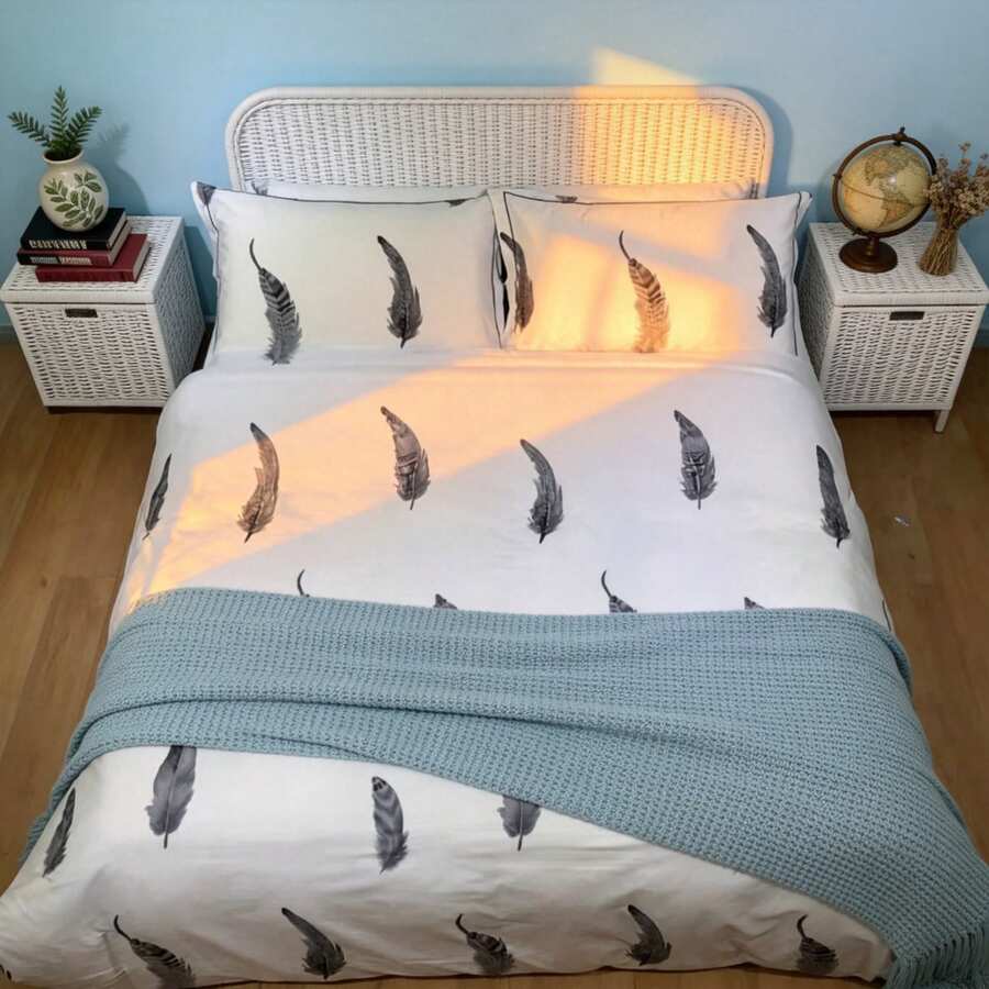 Golden Bee 印花四件式床品 6款可選 被套140x200–200x220cm + 床單 + 2枕頭套70x80cm 柔軟透氣簡約風臥室套裝 - 黑與白 - 查看 1