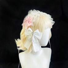 蕾丝蝴蝶结发箍，蕾丝发带，量产仙气发饰，甜美洛丽塔发夹 - 彩色 - 查看 2