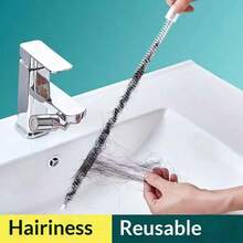 1 Set Drain Cleaning Tools, Clog Remover Stick, Including Flexible Drain Snake And Brush, Suitable For Sink And Shower Drain, Effectively Catch Hair And Clean Pipes, Applicable For Kitchen And Bathroom - White - View 5