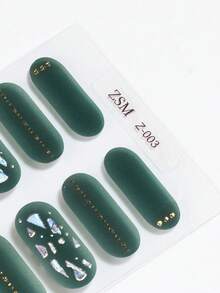 SSemi Cured Gel Nail Strips , Jelly Beige, 16 Pcs Gel Nail Wraps, Stickers, No UV Light Required, Salon Quality, Long Lasting - Green - View 6