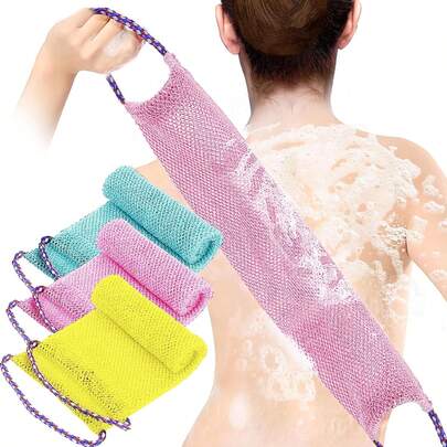 3pcs African Exfoliating Mesh Sponge With Drawstring - Long Mesh Full Body And Back Scrubber, Textured Surface For Deep Cleansing And Smooth Skin, Multi-Color Bath Sponge Set
