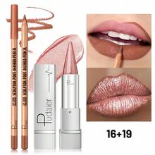 Pudaier Long Lasting Matte Lip Liner & Shimmering Metallic Lipstick Set Lip Combo- Perfect For Defining Contours & Creating Luurious Looks- Ideal Valentine's Day Gift For Women - 16+19 - View 8