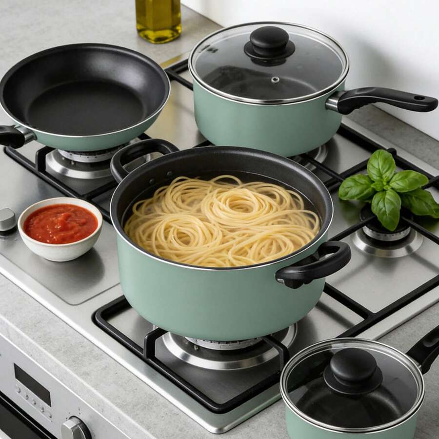 7 Piece Nonstick Aluminum Pots And Pans Cookware Set, Green - 查看 1