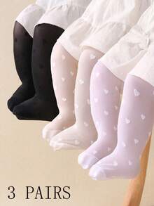 3双装心形图案女婴连裤袜，适合0-3岁宝宝，是情人节礼物和日常穿着的完美选择。采用天鹅绒面料，柔软舒适，适合夏季穿着，也可作芭蕾舞袜。 - 彩色 - 查看 11