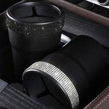 1pc Rhinestone Decorated Car Coin Storage Box, Black Luxury Rhinestone Car Coin Holder, Interior Small Item Storage, Shiny Decorative Practical Car Accessory - 1pc Diamond-encrusted Coin Storage Box - View 6