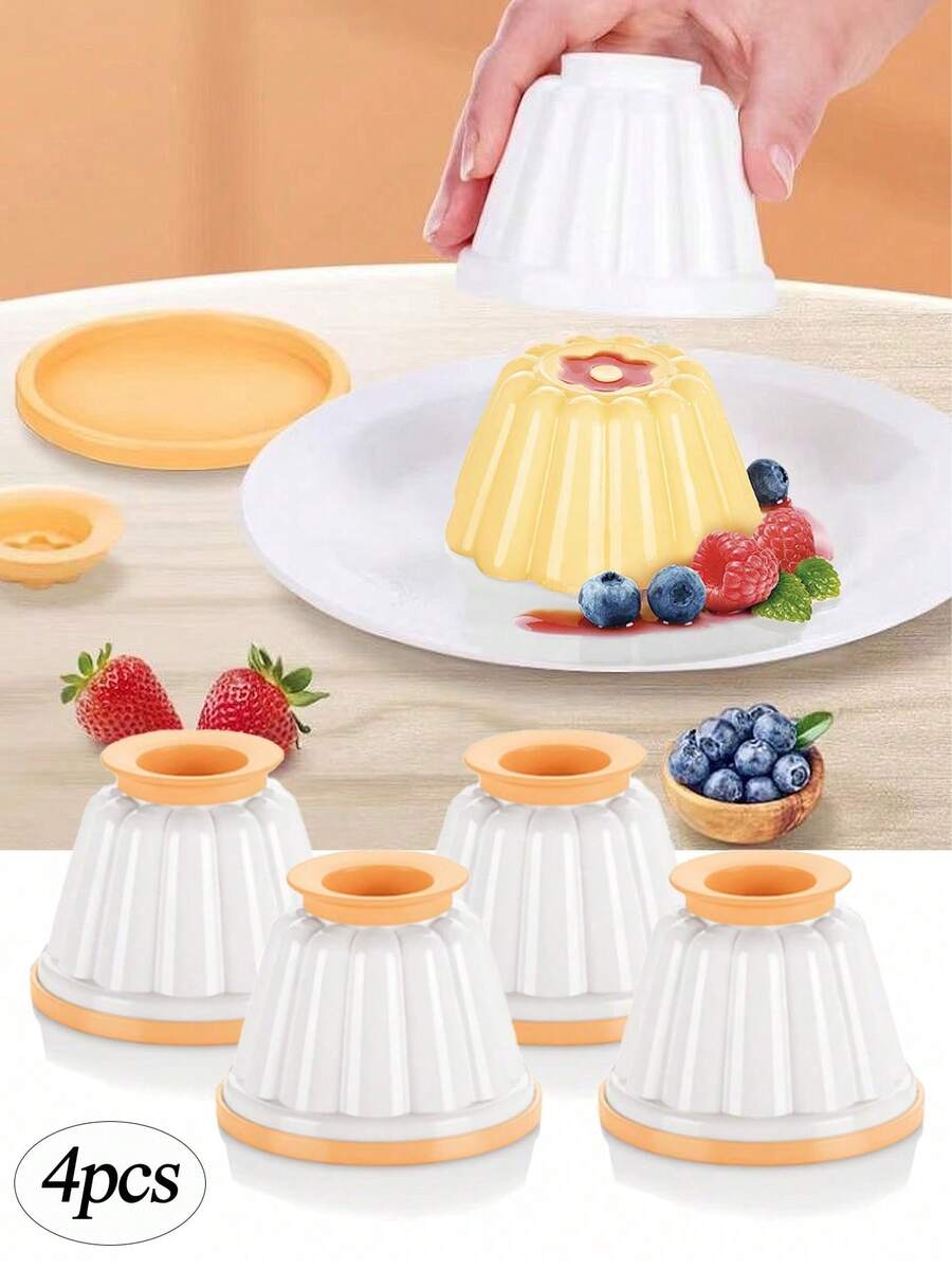 4pcs Pudding Mold With Lid, Baking Kitchen Tools For Making Pudding, Desserts And Jelly - White - View 1