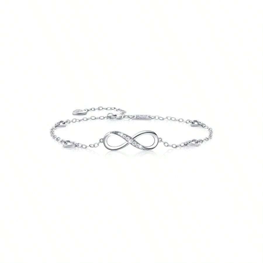 Womens 925 Sterling Silver Anklet Bracelet Endless Love Symbol Charm Adjustable Large Bracelet Gifts Women - A- Silver - View 1