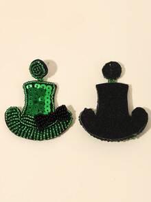 1 Pair Green Hat With Bow Tie St. Patrick's Day Sequin & Seed Bead Handmade Earrings For Women - Multicolor - View 2