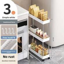 Multifunctional White Sliding Storage Rack Trolley, Hollow Draining Multi-Layer Ultra-Thin Storage Trolley, Slim Storage Trolley, Rolling Storage Trolley, Narrow Shelving Unit, Bathroom Storage Rack, Mobile Storage Rack For Kitchen, Bathroom, Laundry Room, Space-Saving Storage Rack, Multi-Tier Floor-Standing Shelving Unit, Suitable For Kitchen, Laundry Room And Other Narrow Spaces - Multicolor - View 12